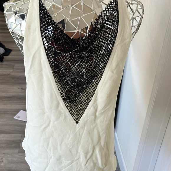 Massimo Dutti Cream Black Crystal Silk V-Neck Tank Top - Picture 7 of 9